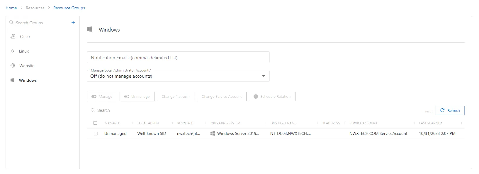 Resource Groups Details Page