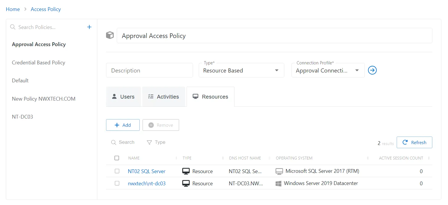 Resource based policy resources tab