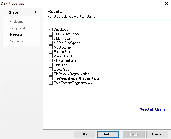 Disk Info wizard Results page