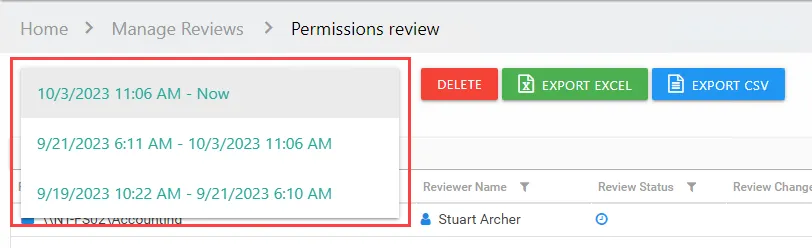 Instance drop-down on Review Details page