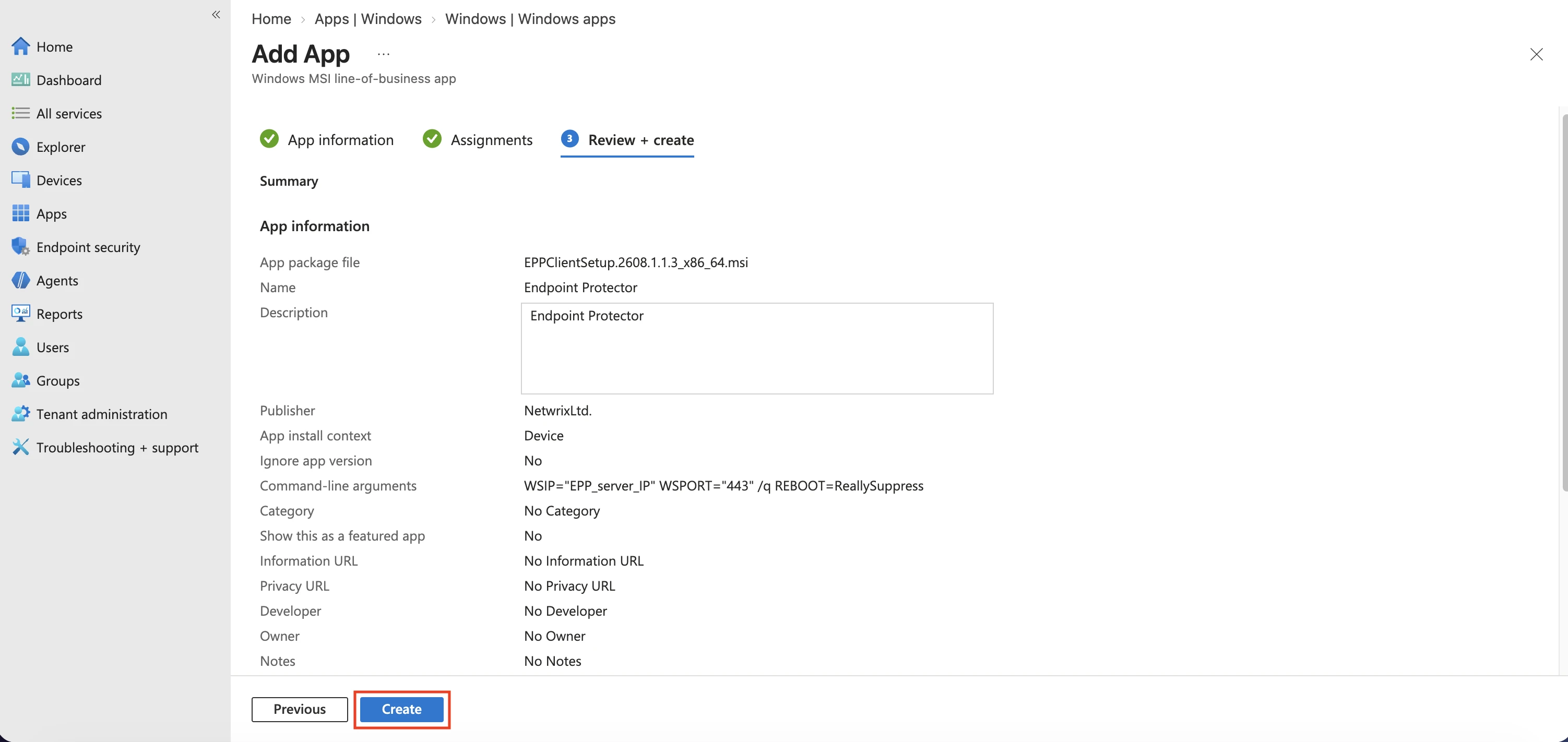 Initiating the Endpoint Protector Package MSI upload