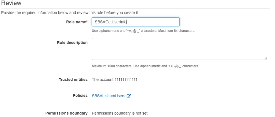 Create role Review page