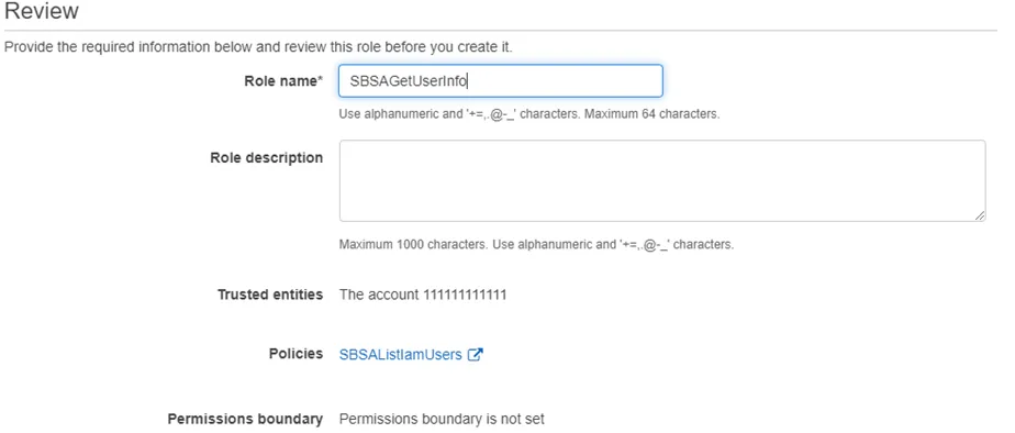 Create role Review page