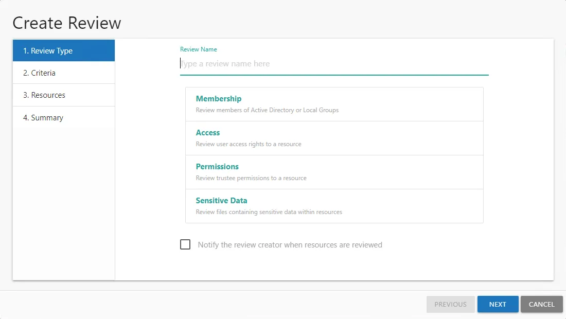Create Review wizard