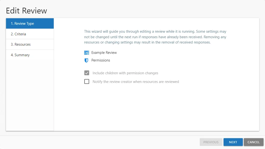 Edit Review wizard