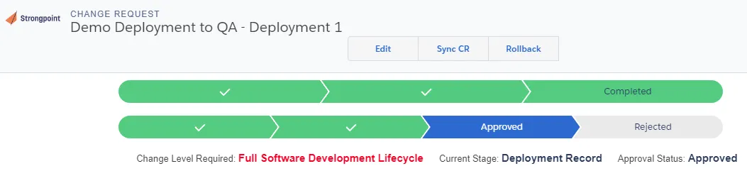 Rollback button is only available for Completed Deployment Records