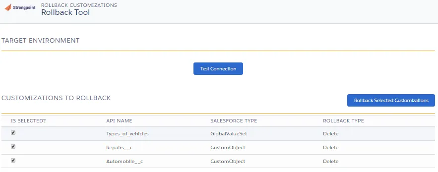 Rollback selected customizations