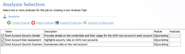 Analysis Tasks for the AWS_RootAccounts Job