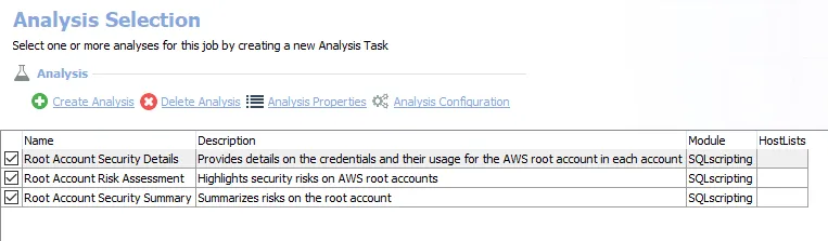 Analysis Tasks for the AWS_RootAccounts Job