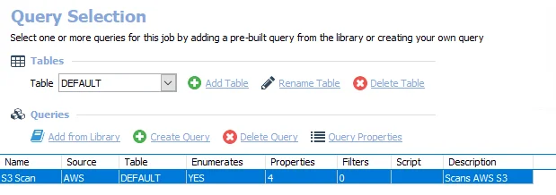 Query Selection page