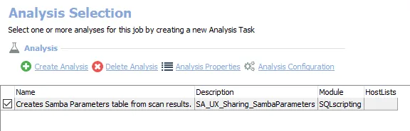 Analysis Tasks for the UX_SambaConfiguration Job