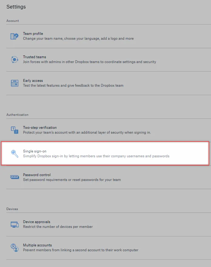 SSO dropbox
