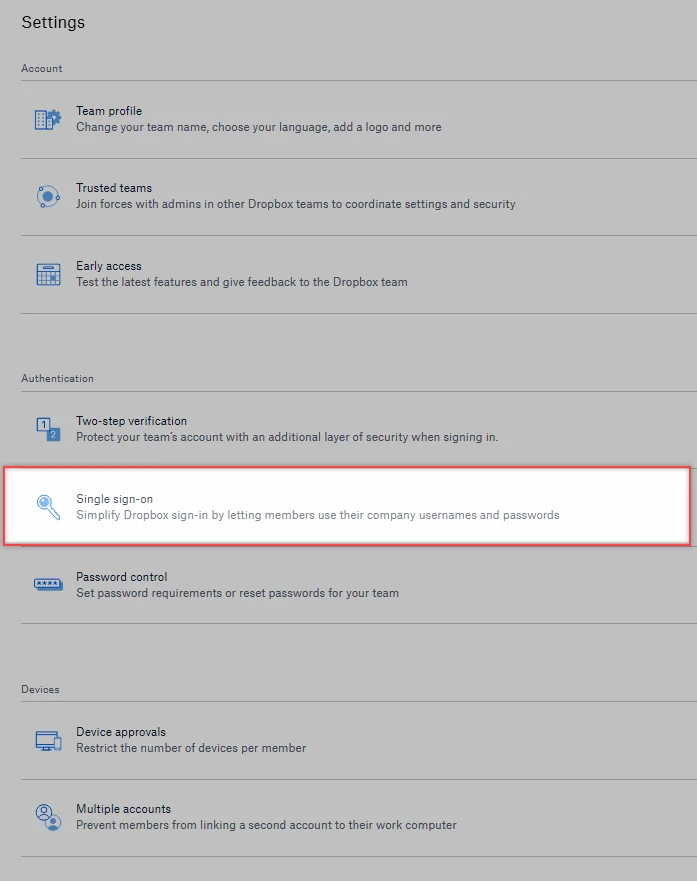 SSO dropbox