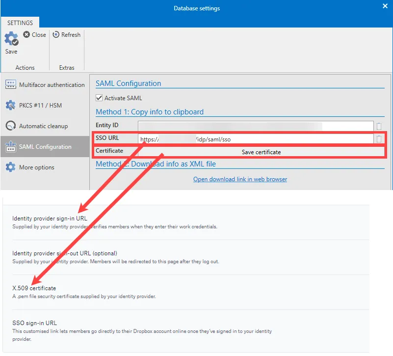 database settings