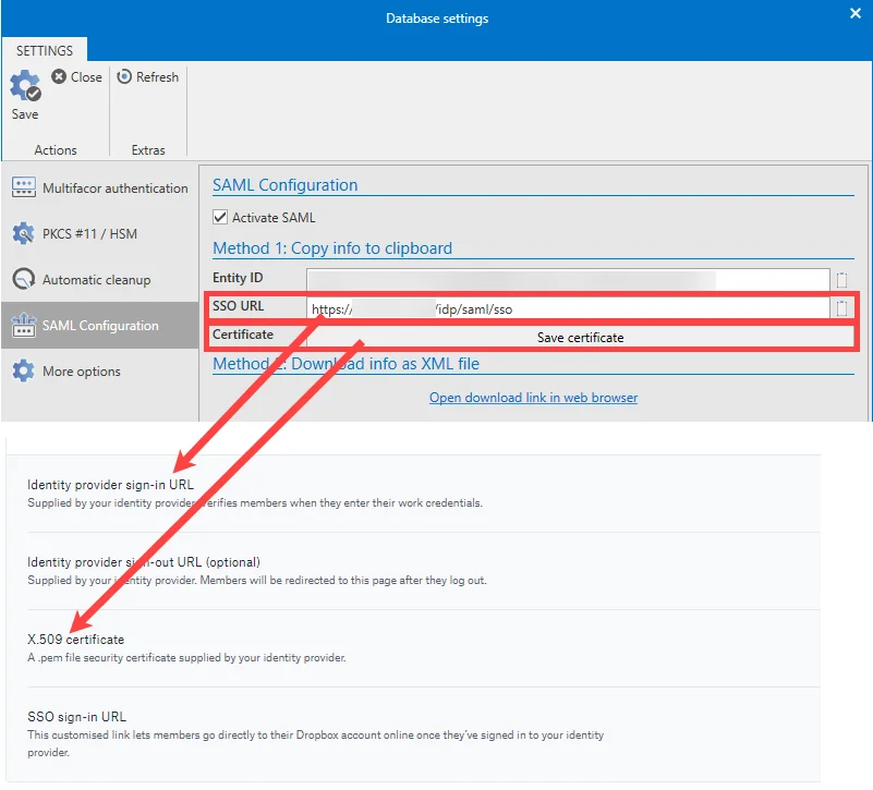 database settings