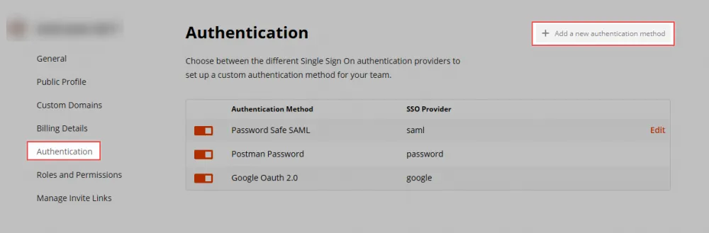 option authentication postman