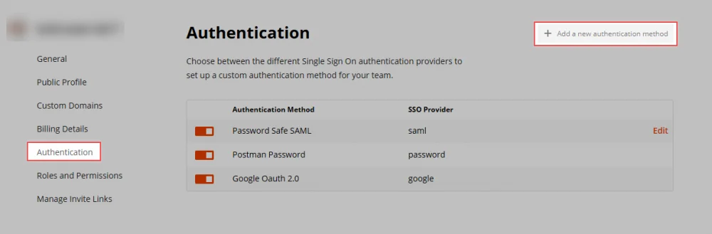 option authentication postman