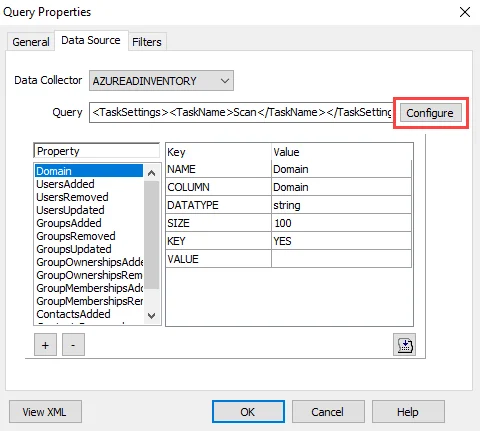 Query Properties window