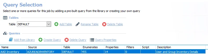Query Selection page