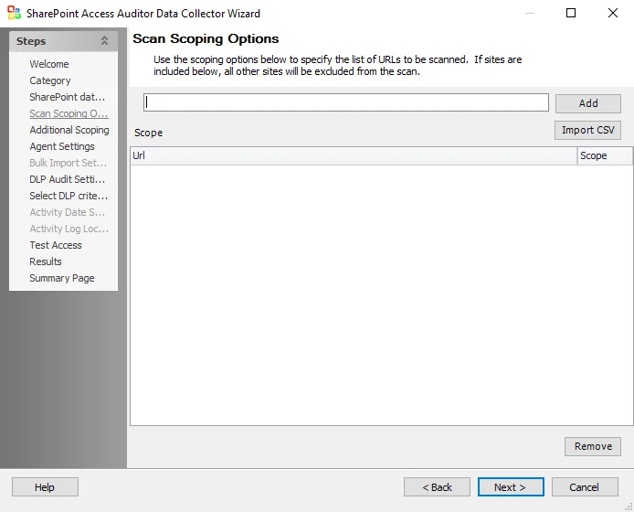 Scan Scoping Options page