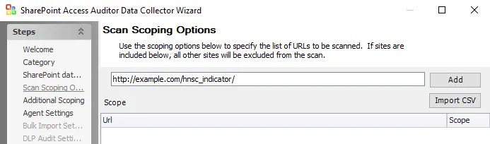 Enter URL on Scan Scoping Options page example