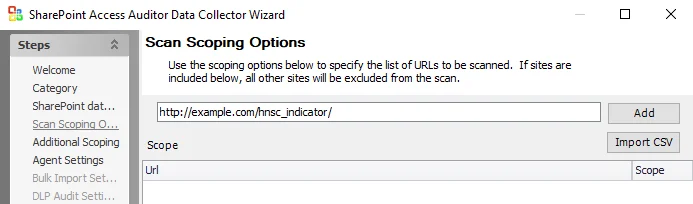Enter URL on Scan Scoping Options page example