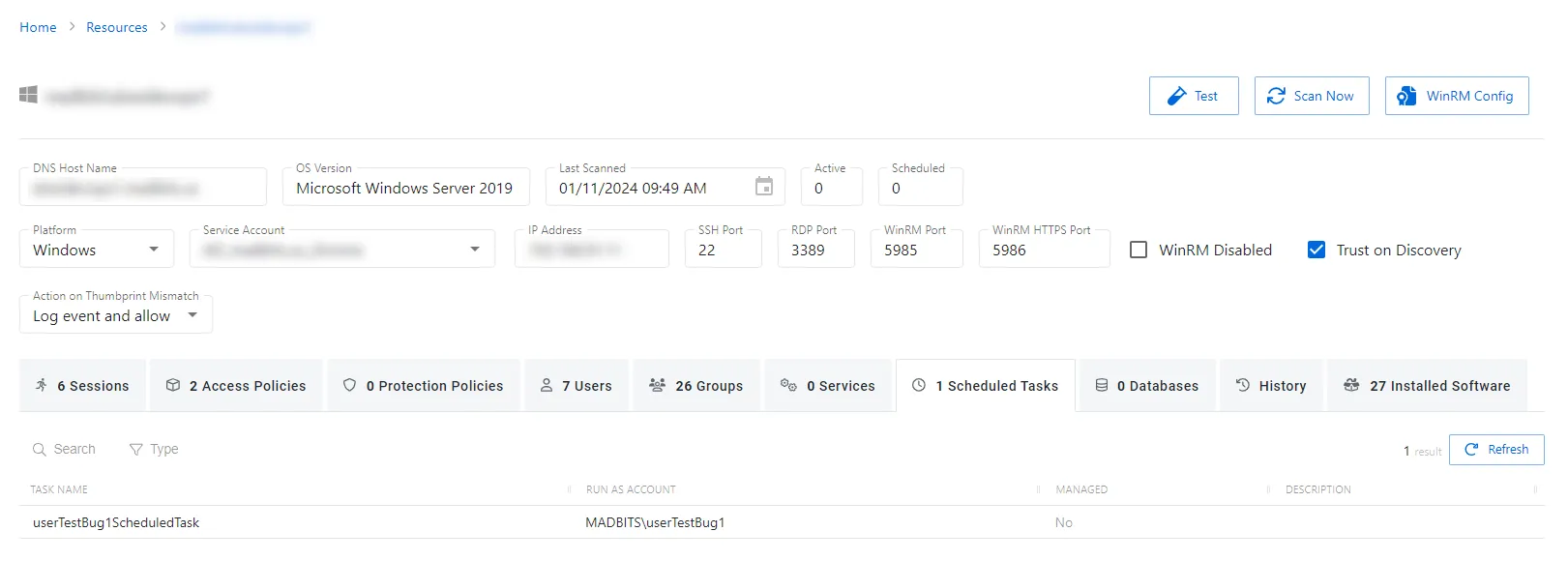 Scheduled Tasks Tab for Host Resource