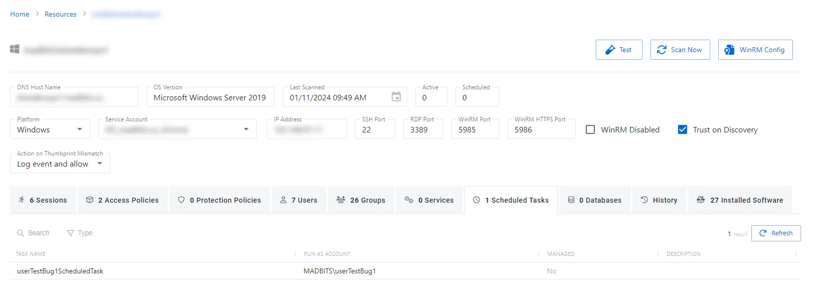 Scheduled Tasks Tab for Host Resource