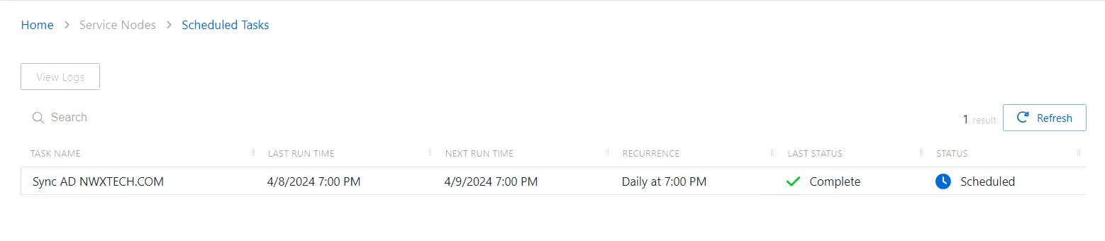 Scheduled Tasks Page