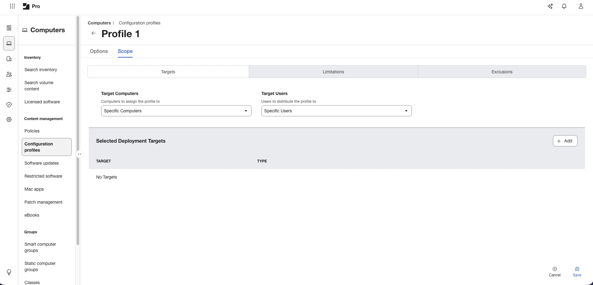 Selecting Devices and Users to deploy to the new profile.