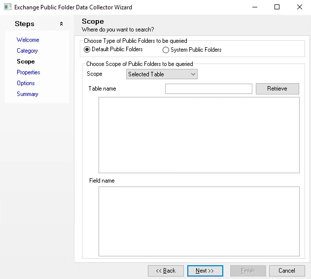 Scope page with Selected table selected