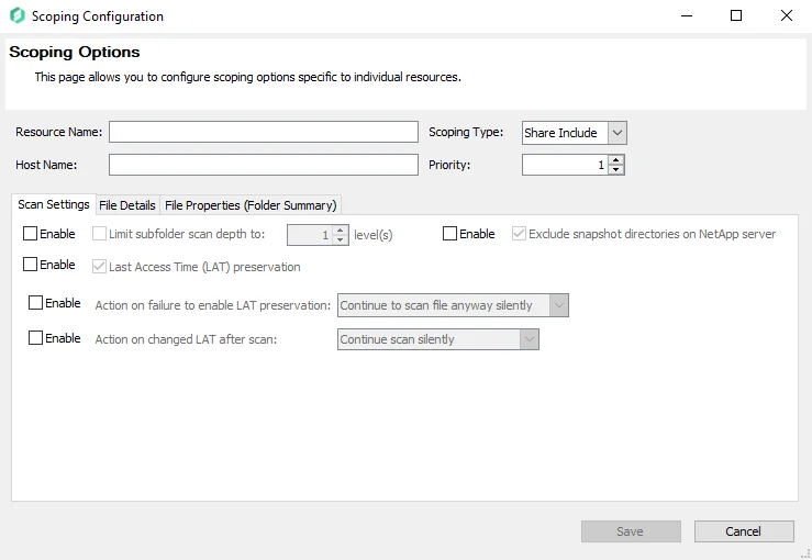 Scoping Configuration Window