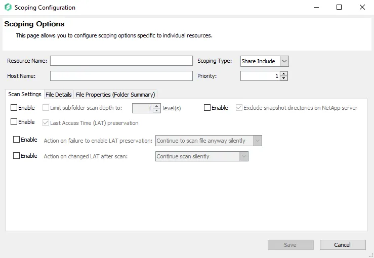 Scoping Configuration Window