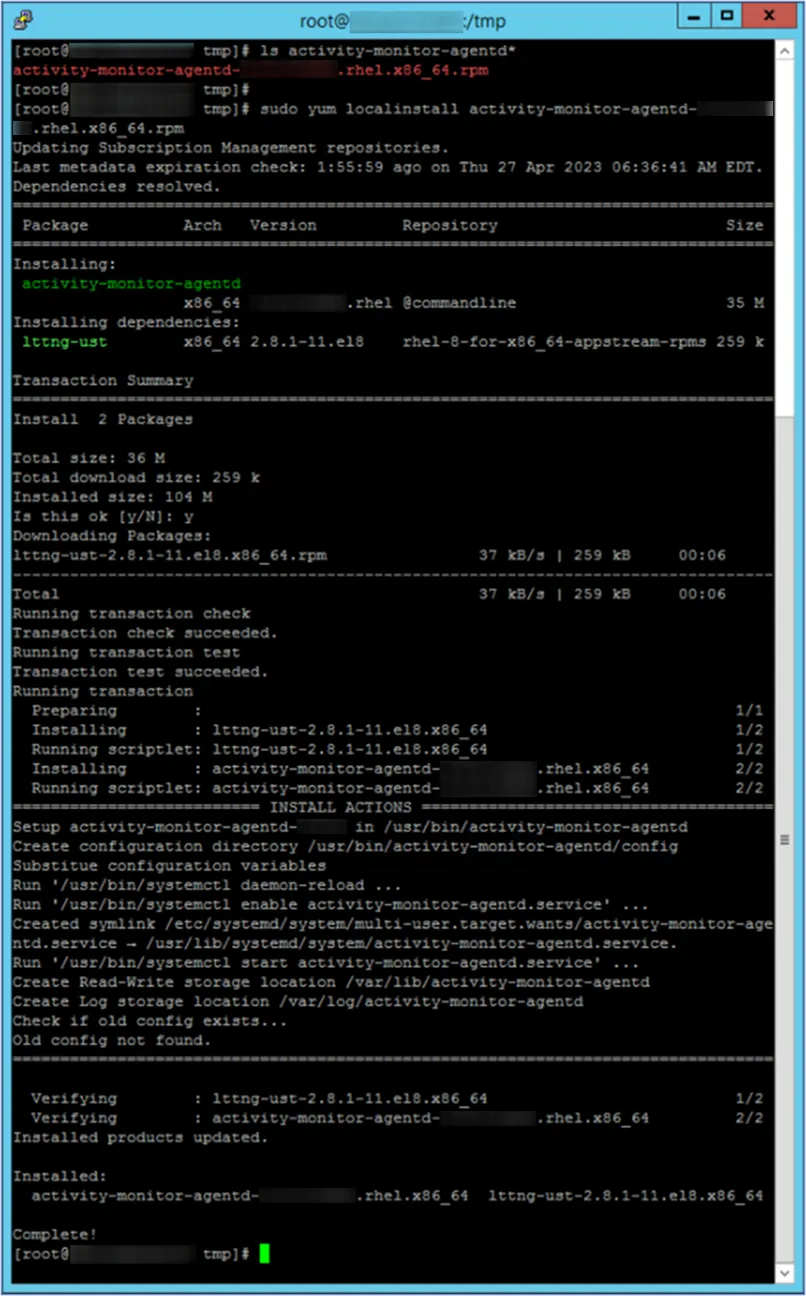 Install Linux Agent RPM Package on the Linux server