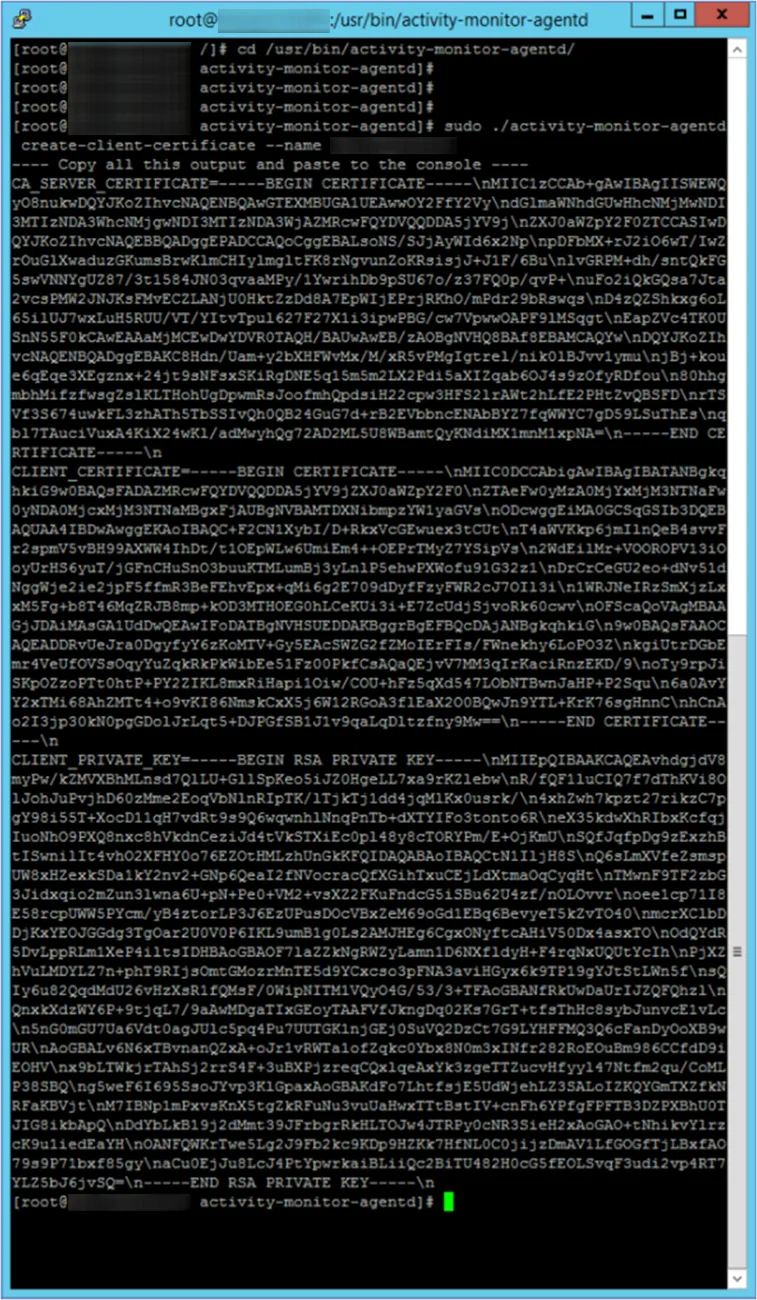 Generate the Activity Monitor Agent Client Certificate