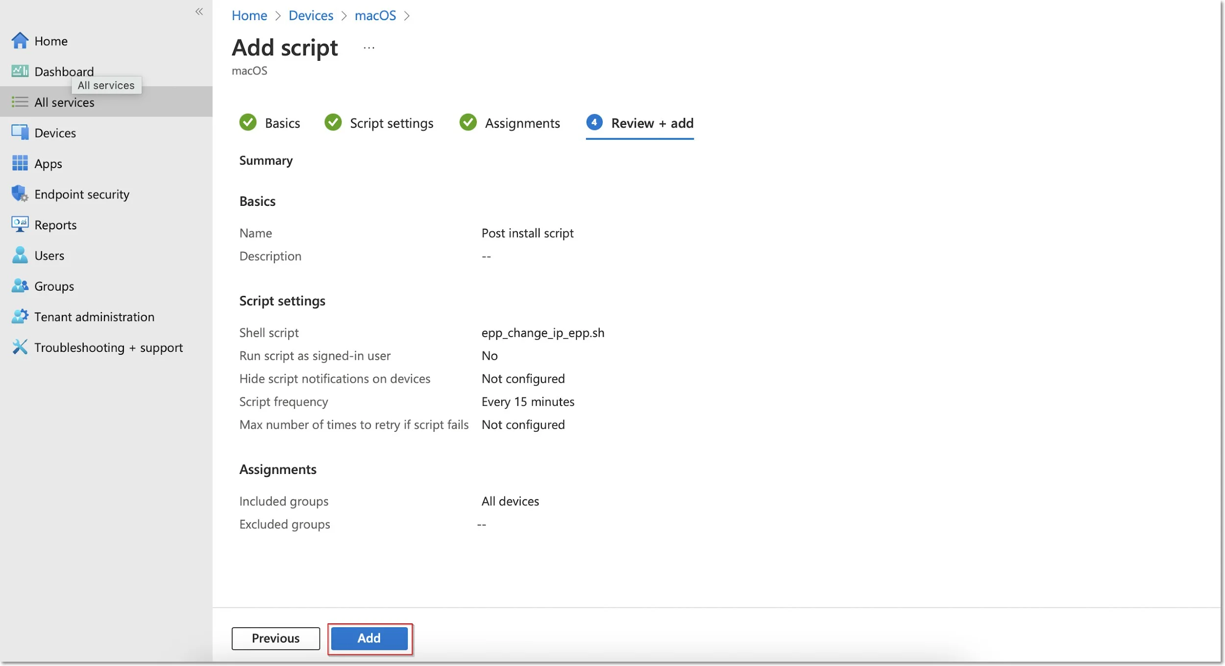 Viewing the script information