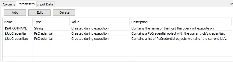 Parameters tab