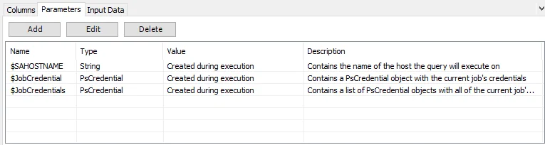 Parameters tab