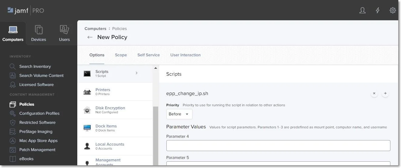Configuring Script under Policies