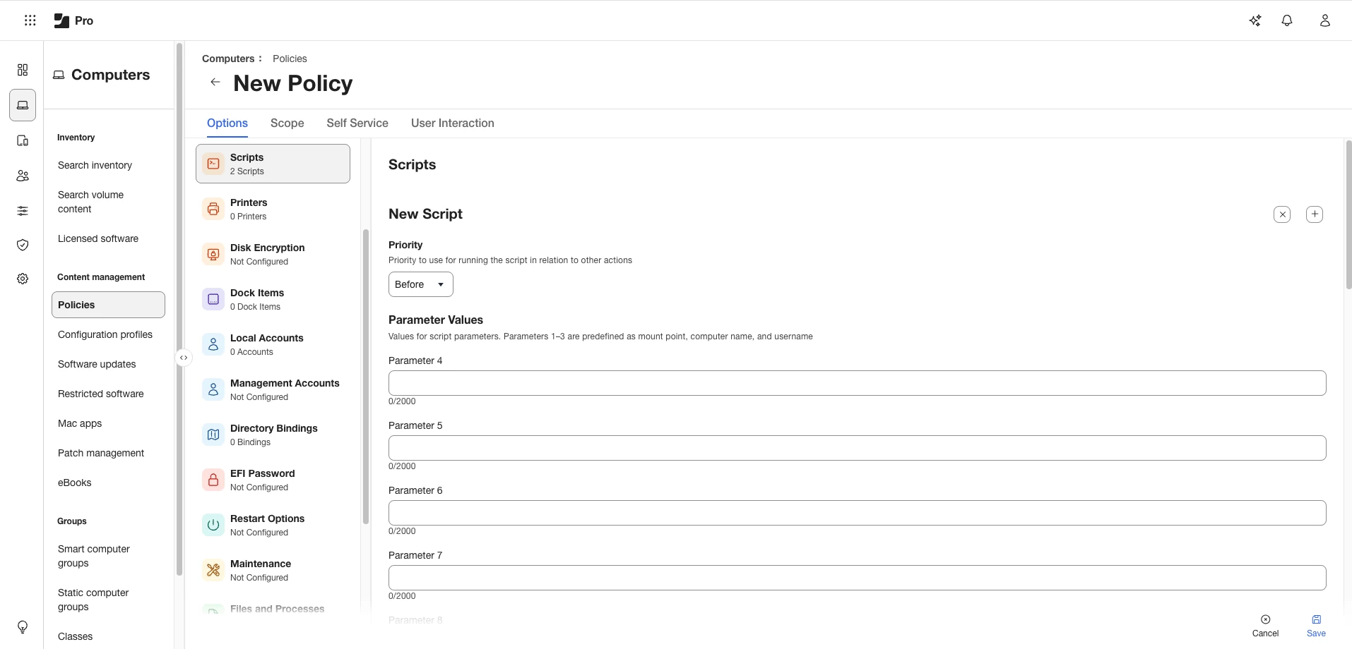 Configuring Script under Policies