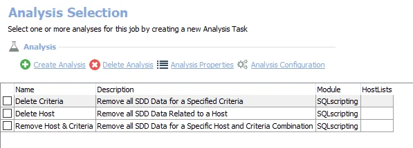 FS_SDD_DELETE Job Analysis Selection page