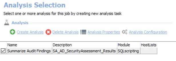 Analysis Tasks for the SG_SecurityAssessment Job