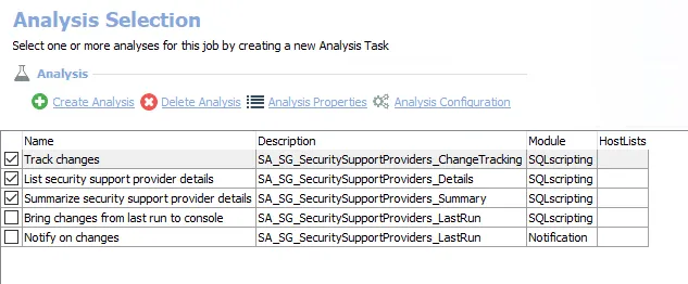 Analysis Tasks for the SG_SecuritySupportProviders Job