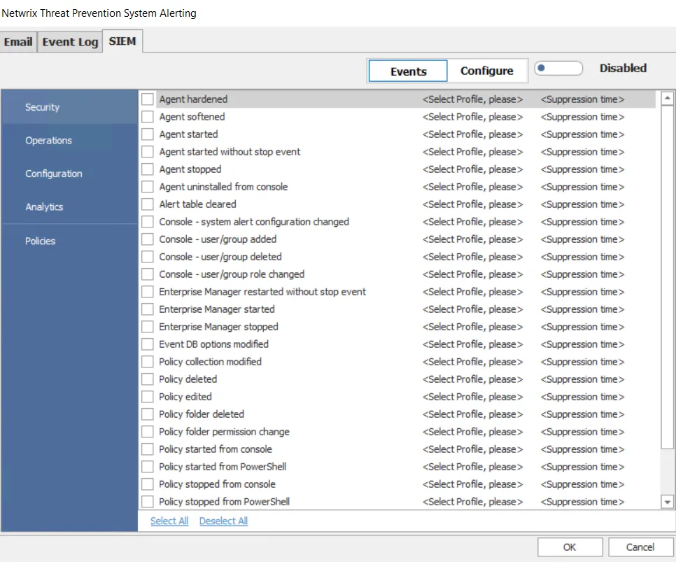 Netwrix Threat Prevention System Alerting window - SEIM tab