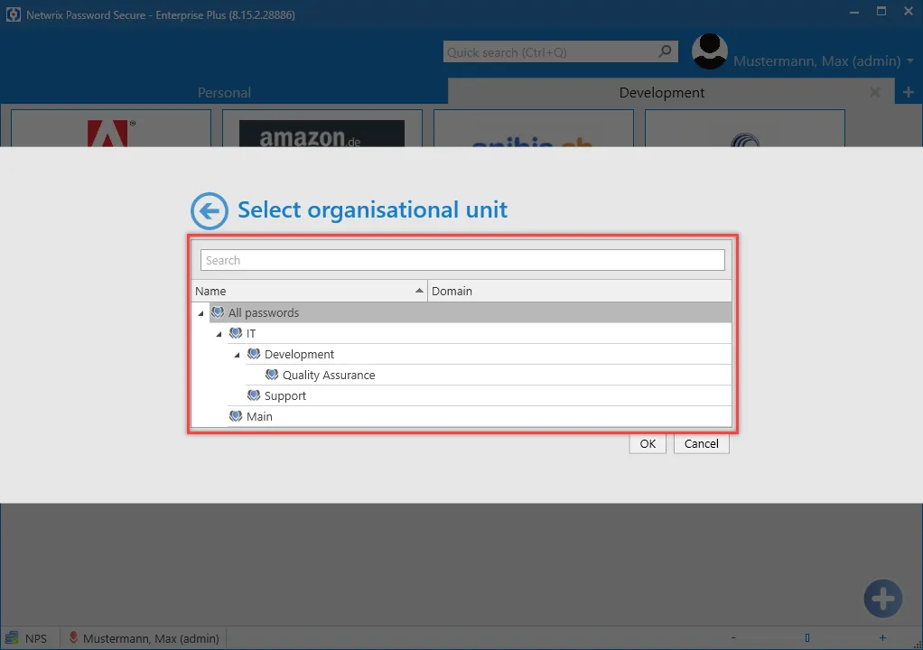select organisational unit