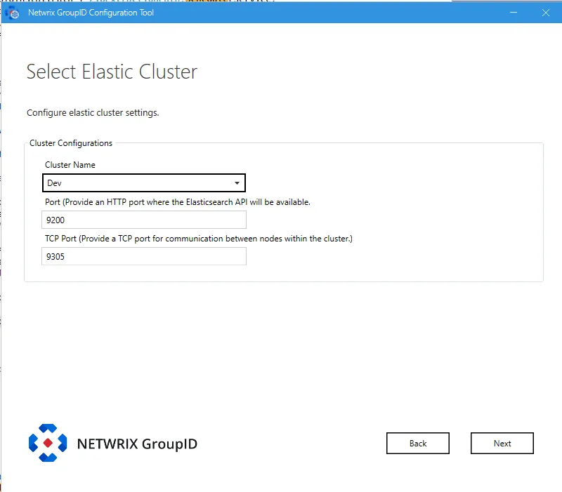 Select Elastic Cluster page