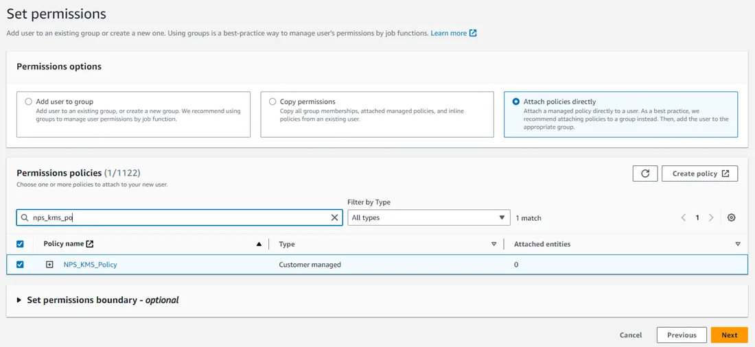 Select Attach Policies Directly