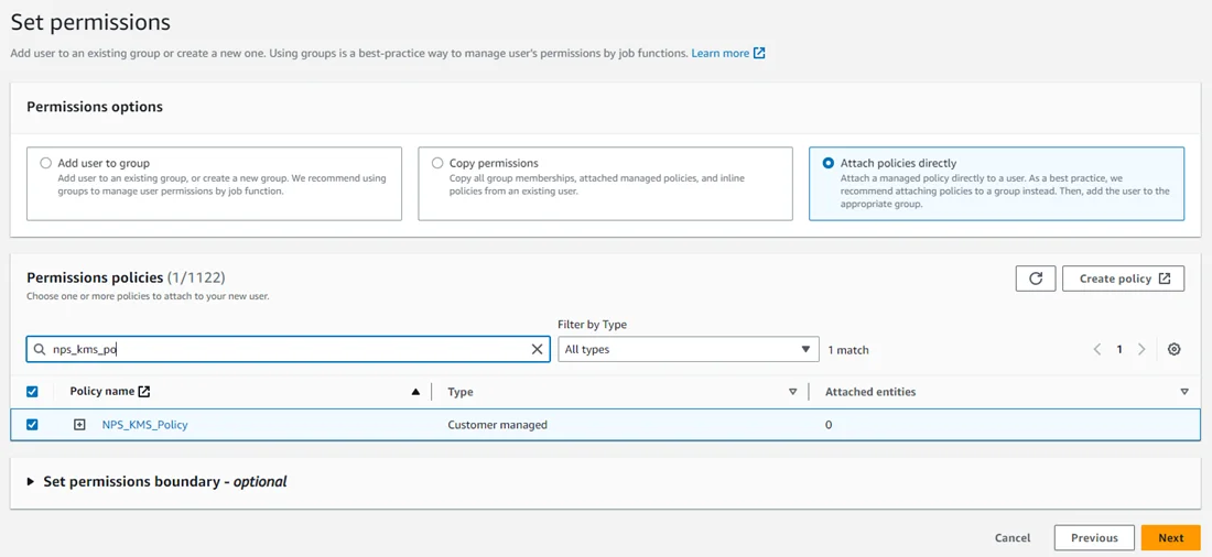 Select Attach Policies Directly