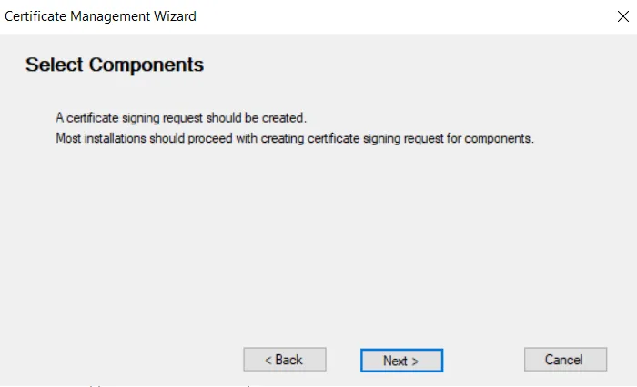Certificate Management Wizard on the Select Components page