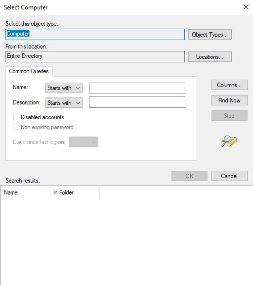 Advanced Select Computer window
